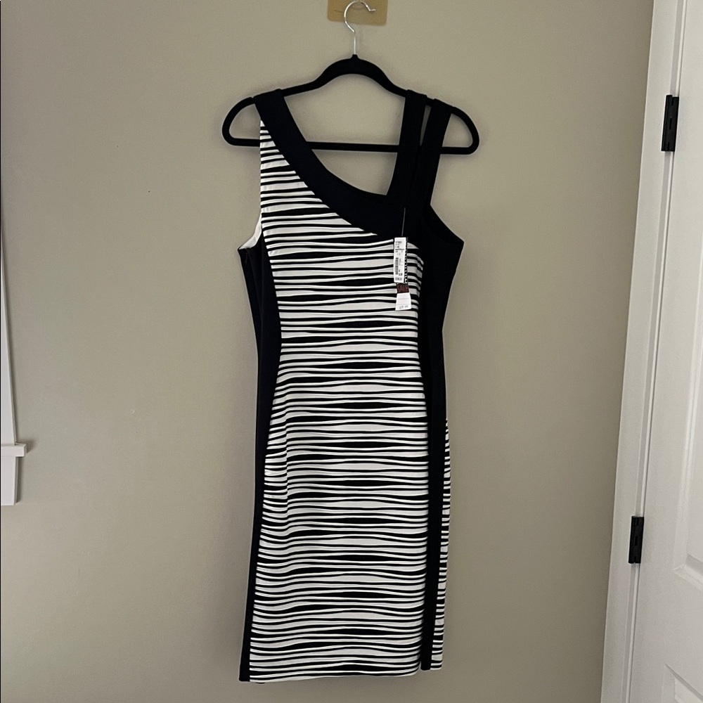 Joseph Ribkoff Black Ivory Striped Sheath Dress Size 12 NWT